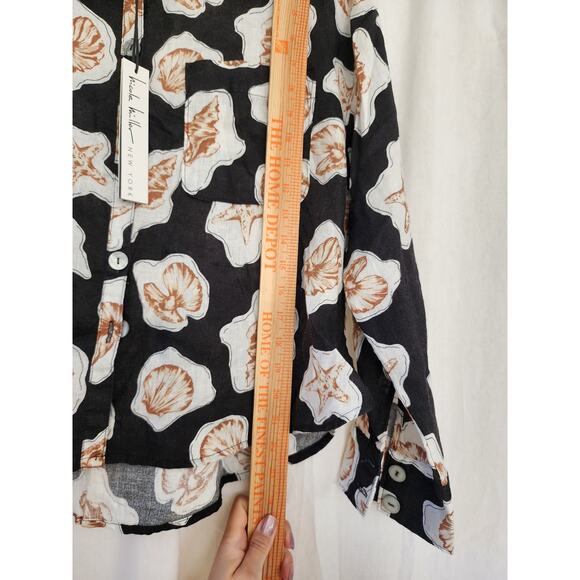 Nicolle Miller 100% linen Flax black white novelty clam shell print M Resort NWT - Picture 7 of 9